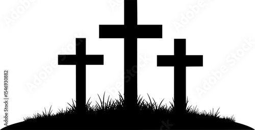 High-Quality Three Crosses at Sunrise Silhouette Vector - Great for Easter and Christian-Themed Projects
