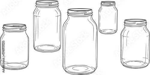 Glass jars contour drawing vector isolated white background
