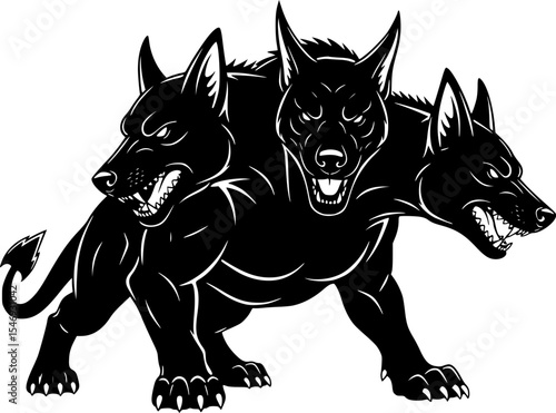 Mythic Animal Cerberus Silhouette Vector Illustration
