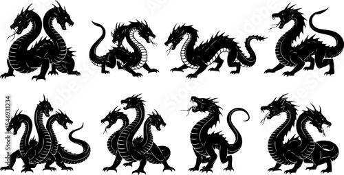 Mythic Creature Hydra Silhouette Vector Set
