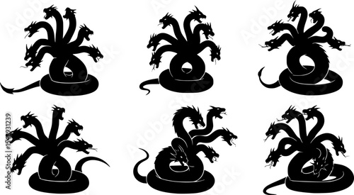 Mythic Creature Hydra Silhouette Vector Set
