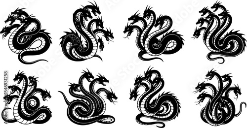 Mythic Creature Hydra Silhouette Vector Set
