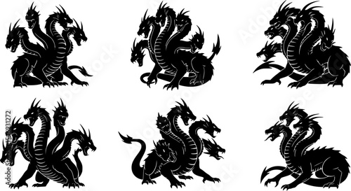 Mythic Creature Hydra Silhouette Vector Set
