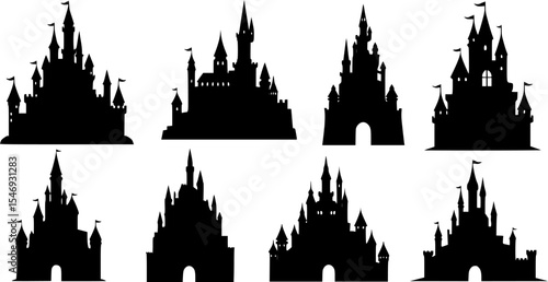 Castle Silhouette Set Black Clipart for Fantasy and Medieval Designs
