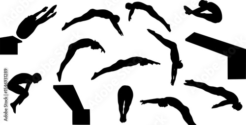Diving Player silhouette vector in illustration set
