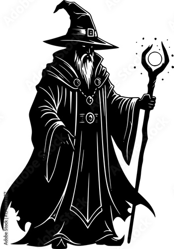 Wizard Silhouette Black Clipart for Fantasy and Magic Designs
