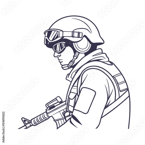 Vector Illustration of Tactical Soldier Aiming Rifle