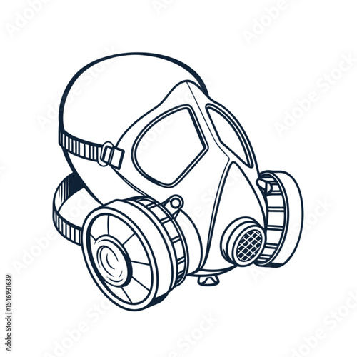 Vector Illustration of Dual-Filter Gas Mask Respirator