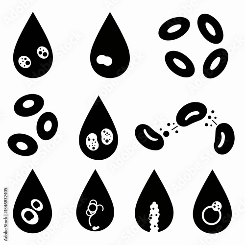 Blood cells disease elements set black