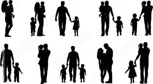 Beautiful Family Silhouette Collection Featuring Parents, Children, and Bonding Scene
