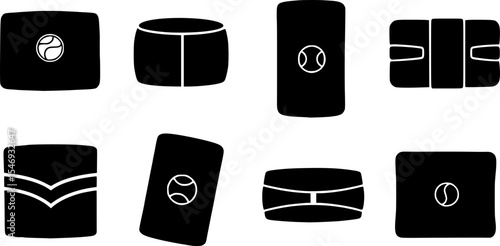 Black Silhouette of Tennis Wristbands Set Collection for Sports Accessories and Athletic Wear Design Elements
