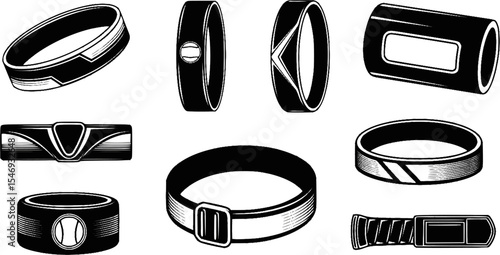 Black Silhouette of Tennis Wristbands Set Collection for Sports Accessories and Athletic Wear Design Elements
