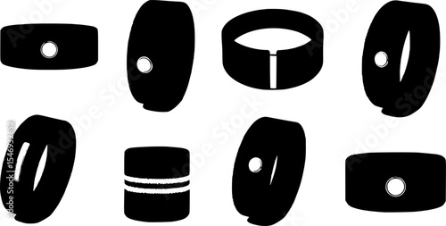 Black Silhouette of Tennis Wristbands Set Collection for Sports Accessories and Athletic Wear Design Elements
