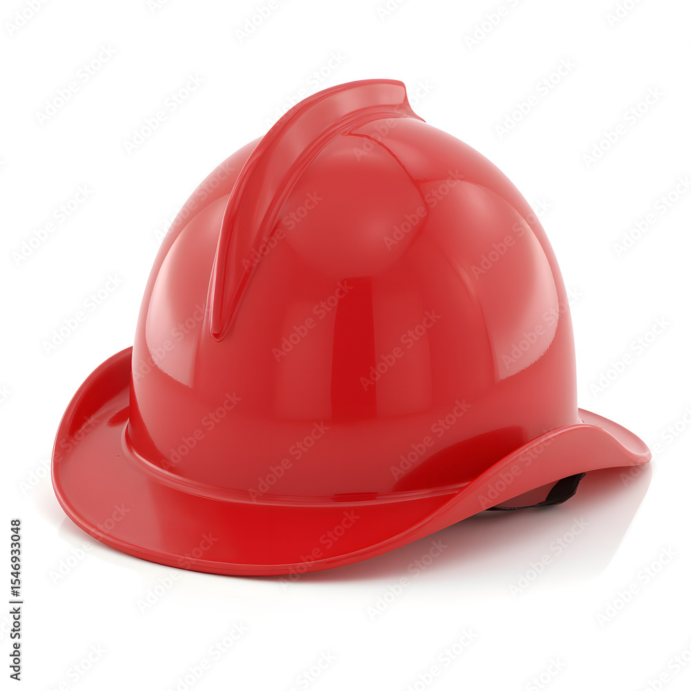 Fototapeta premium A classic red fire helmet, isolated on a plain white background, detailed badge, high contrast, photorealistic, 4k resolution