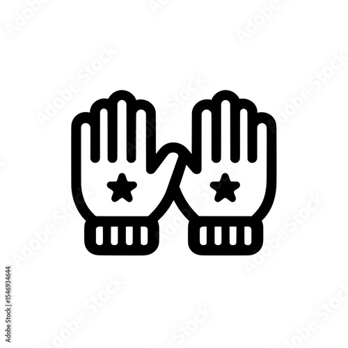 Icon of open gloves with stars on palms, viewed from front