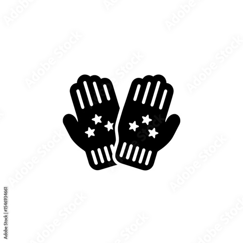Black icon of a pair of knitted winter gloves with snowflake decoration