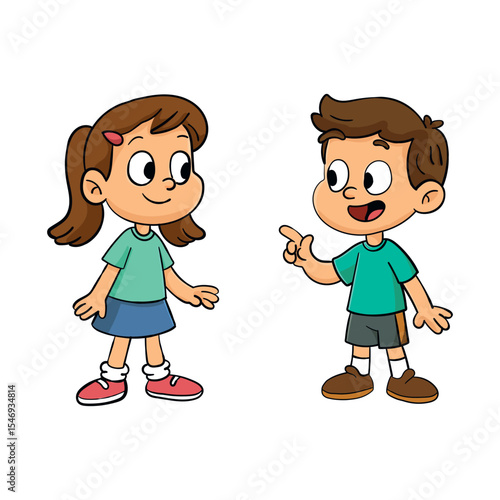 Happy Cartoon Boy and Girl Interacting Playfully, Ideal for Educational or Children's Media