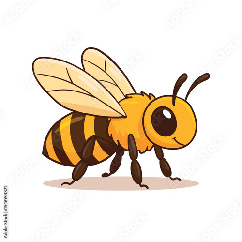 Happy Cartoon Bee Flying with Transparent Wings, Ideal for Nature and Children's Themes