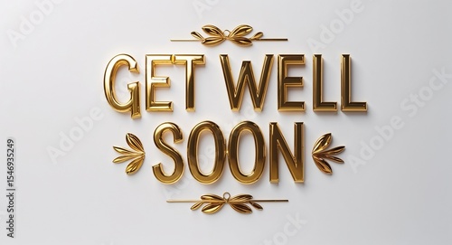 Get well soon word lettering gold hue elegant concept on plain white background motivation inspiration quote saying
