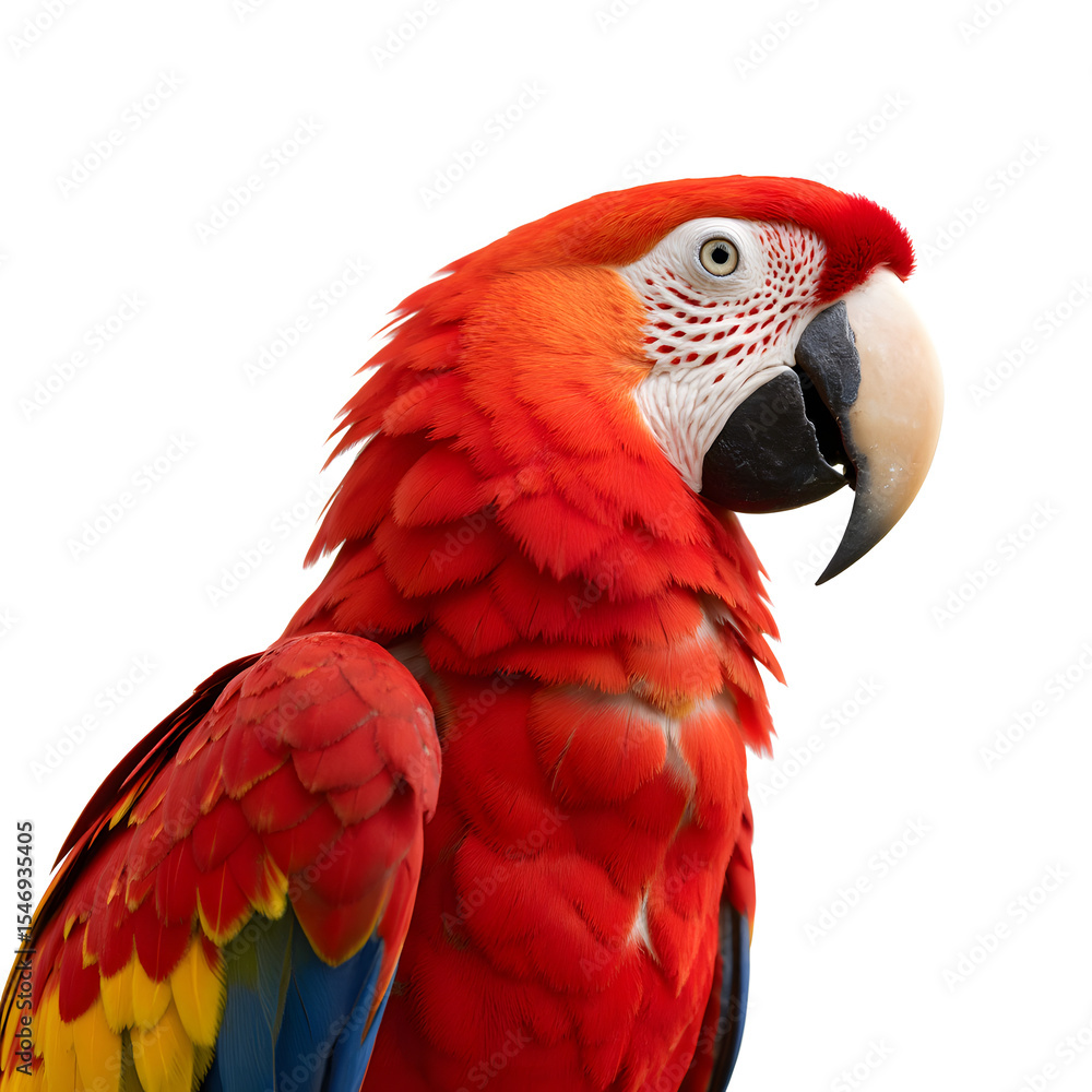 Obraz premium red macaw, isolated on a clean white background, detailed feathers, high contrast
