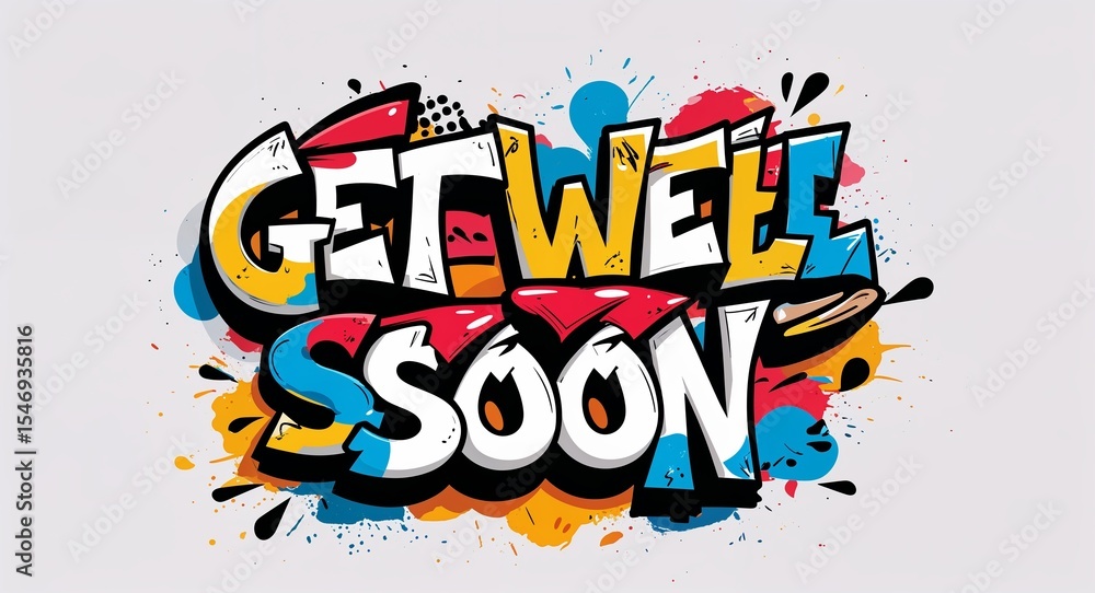 Fototapeta premium Get well soon graffiti lettering illustration design on plain white background motivation inspiration quote saying