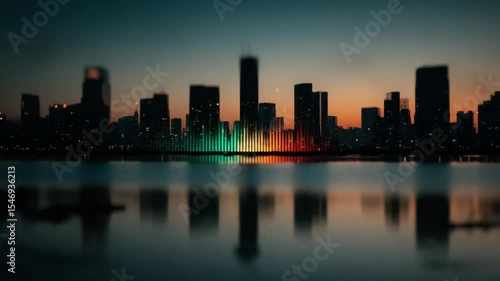 Wallpaper Mural Cityscape at Night with Colorful Light Reflections on Water minimal art Torontodigital.ca