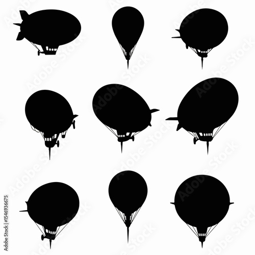 Airship silhouettes collection, vintage style flying machines
