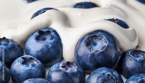 fresh blueberries with flowing cream delicious natural texture close up