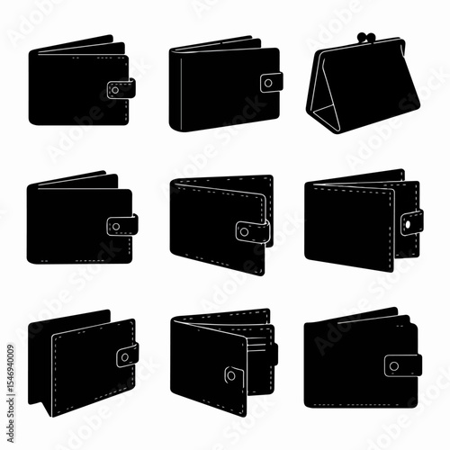 Wallet collection icons black silhouette payment concept