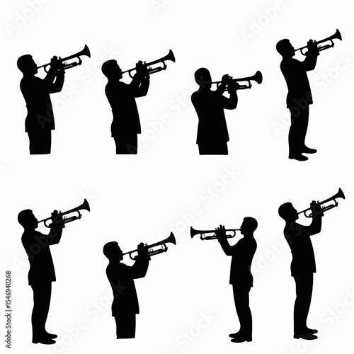 Trumpet player silhouettes musical performance concert band