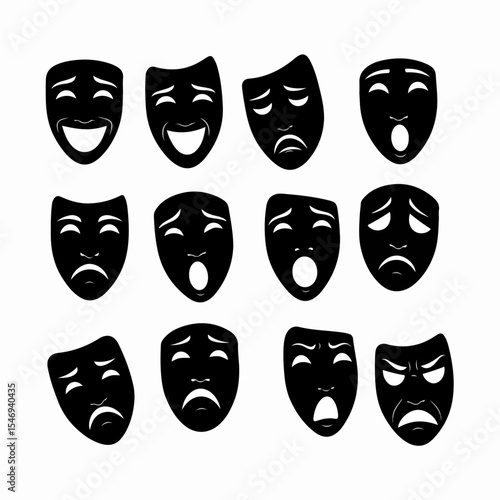 Theater masks with different facial expressions emotions