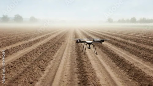 minimalistic photograph of drone collecting agricultural data positioned on right side of frame