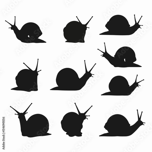 Snails silhouette set crawling slow mollusks