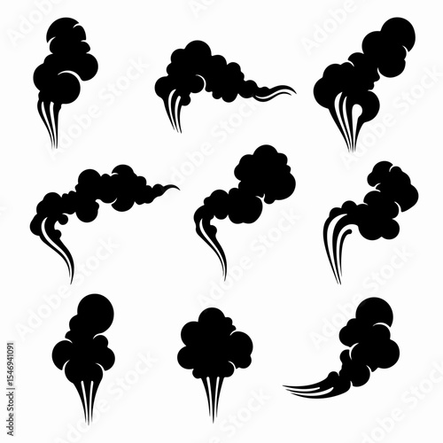 Smoke cloud puffs collection in silhouette style