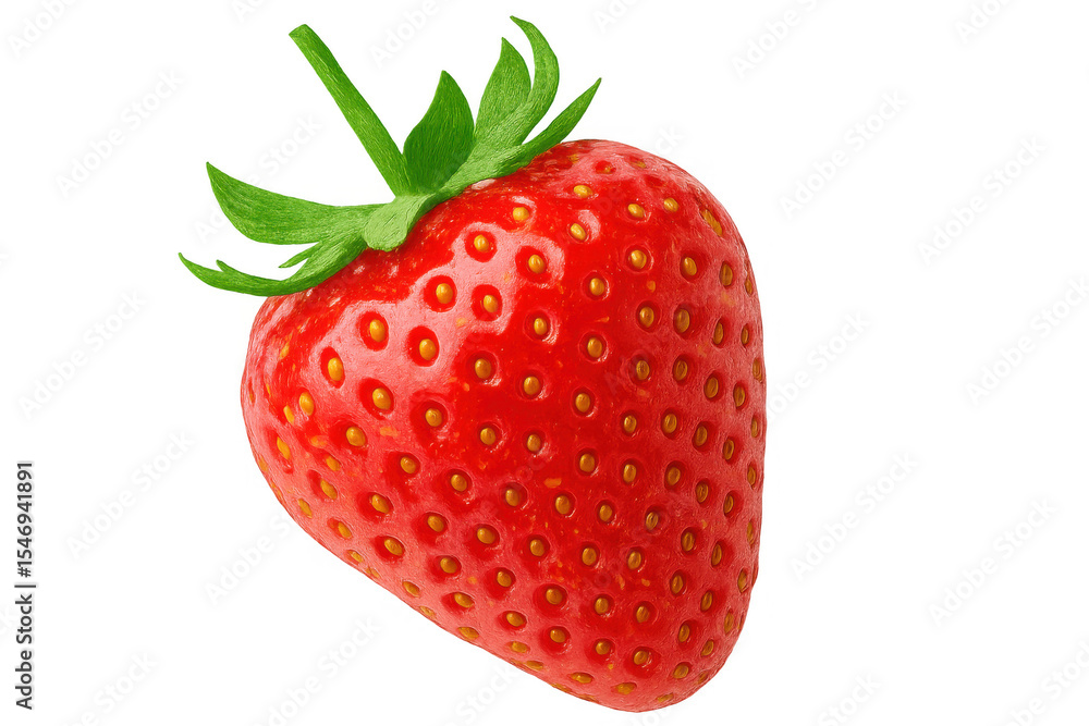 Vibrant red strawberry with green leaves, isolated on a transparent background, perfect for food and beverage projects Vibrant red strawberry with green leaves, isolated on a transparent background, perfect for food and beverage projects