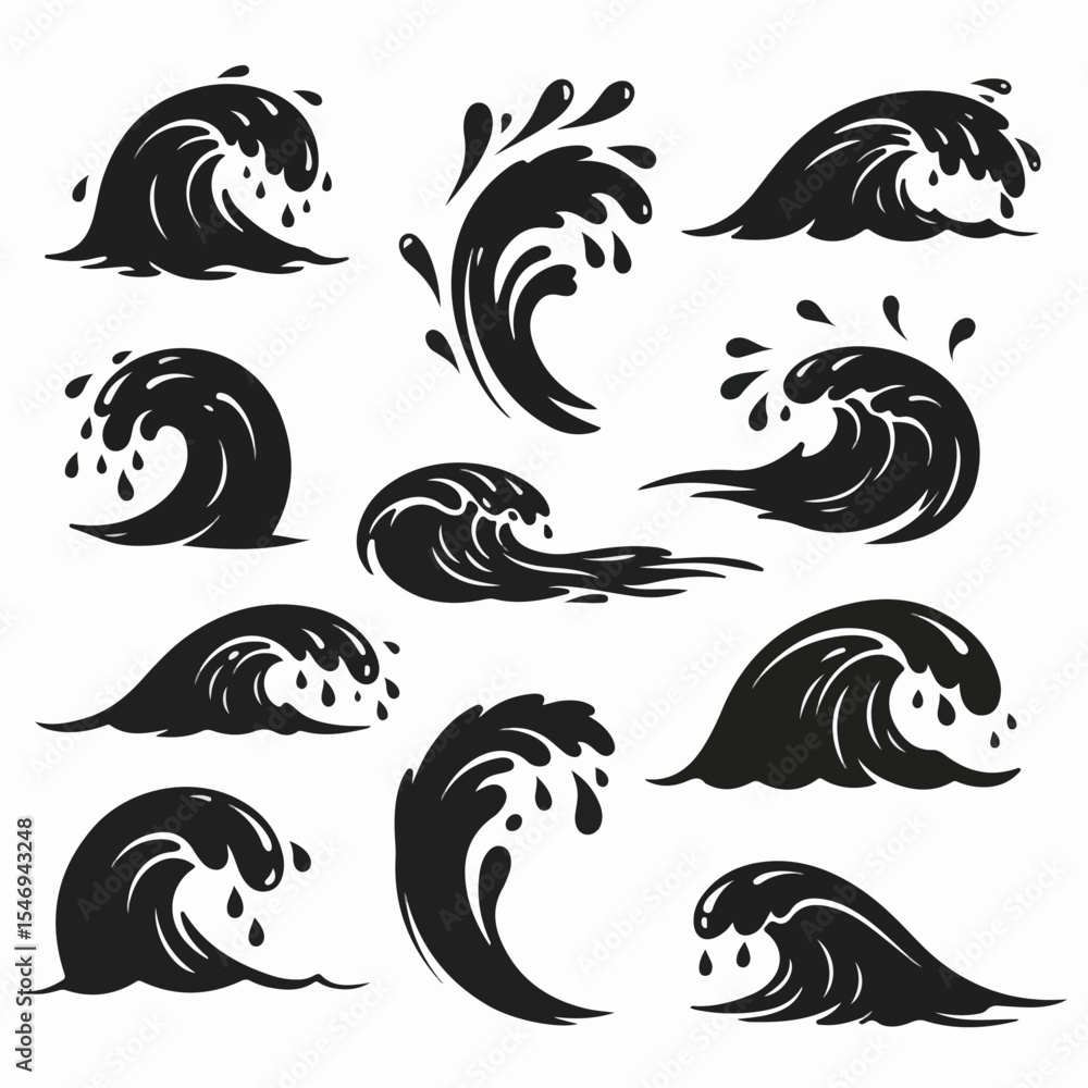 Fototapeta premium Ocean waves collection water design elements