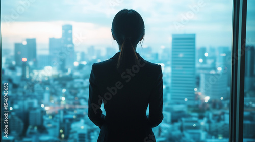 Businesswoman looking out at the city