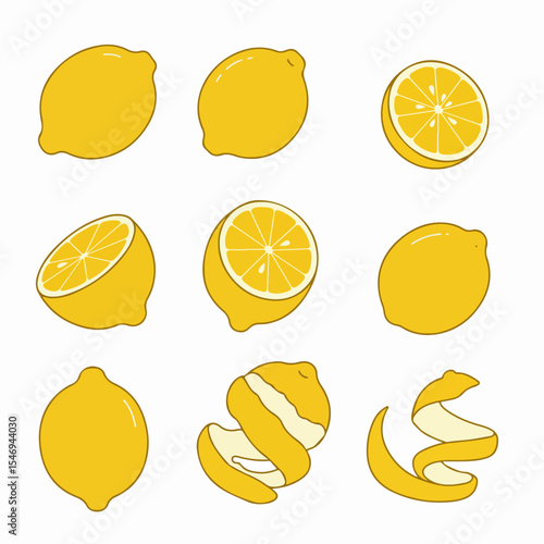 Lemons slices peel fruit flat style icon