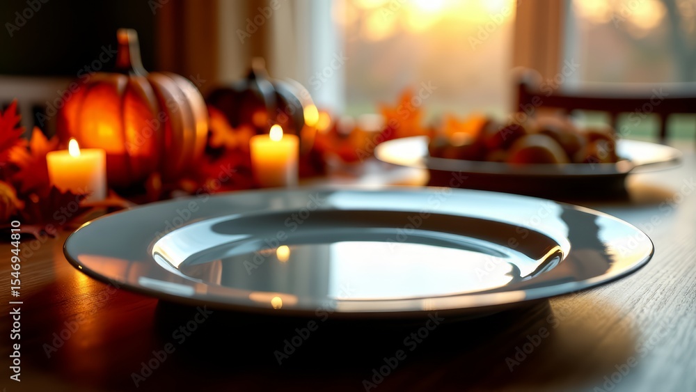 Obraz premium Empty thanksgiving plate reflecting holiday memories