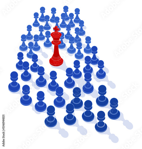Concept of democracy versus monarchy using chess pieces. Resisting authoritarianism.