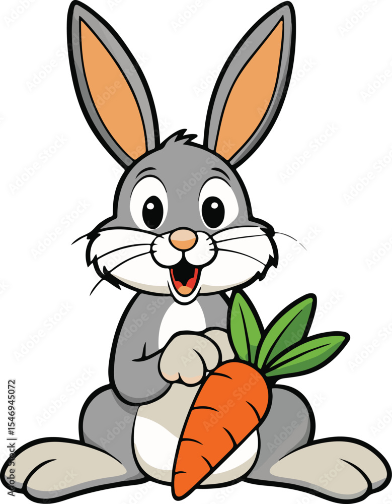 Fototapeta premium Cartoon Rabbit eating carrot vector art