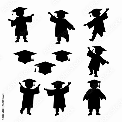 Graduation kids silhouettes celebrating degree concept