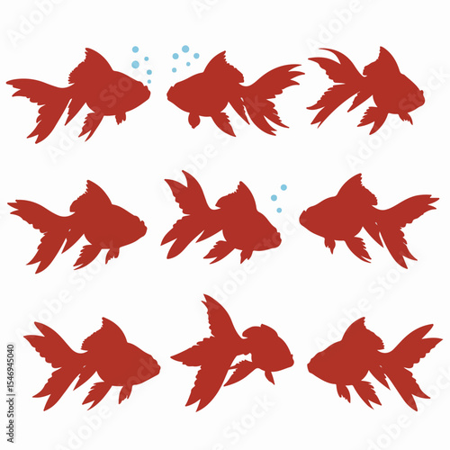 Goldfish silhouettes collection aquatic animal swimming underwater