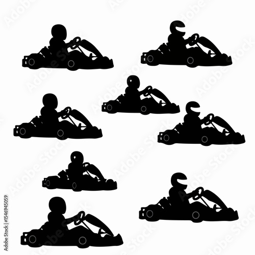 Go-kart racing silhouettes on white background