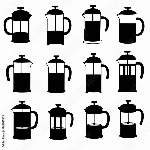 French press coffee maker silhouettes assortment