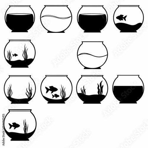 Fish bowl collection aquarium water pet silhouette