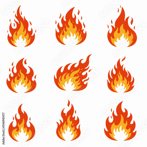 Fire flame collection, burn concept, bright heat
