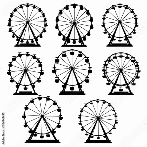 Ferris wheels silhouette set amusement ride collection