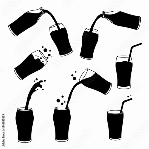 Drinks bottle and glasses silhouette collection