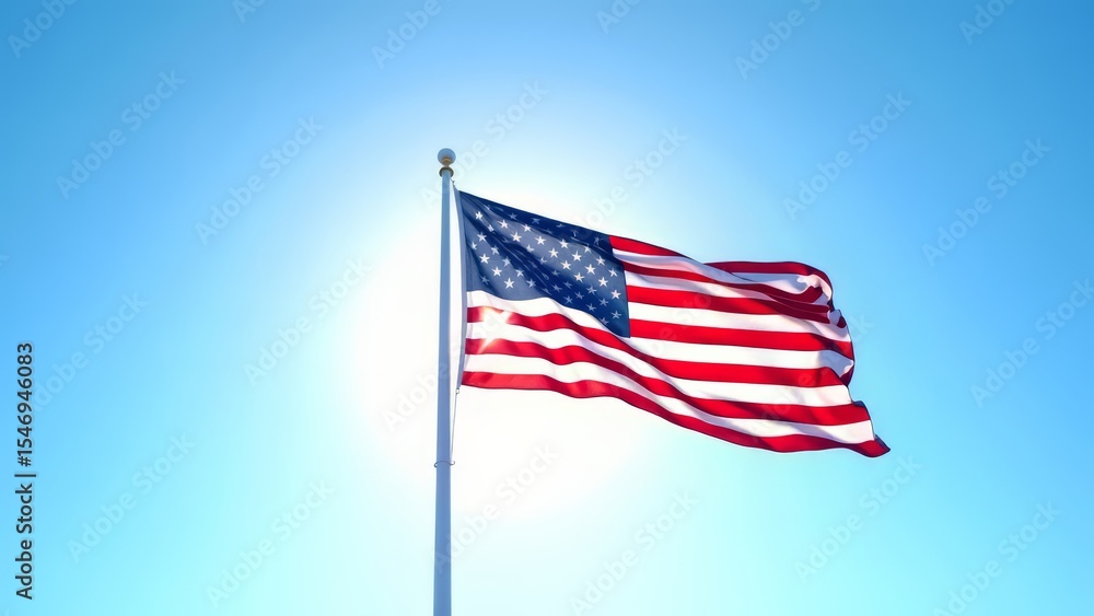Fototapeta premium Patriotic american flag waving against blue sky